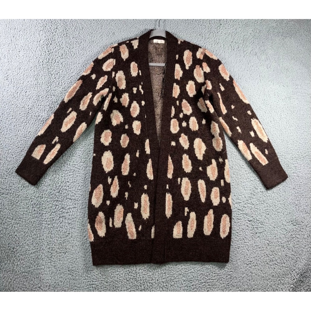Mystree Leopard Print‎ Long Cardigan Swater Women Small Open Front Metallic